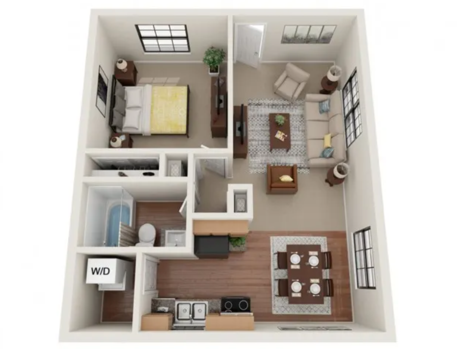 Floor plan for 1 bed, 1 bath, 700 sqft